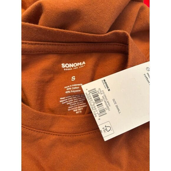 NWT Sonoma Womens Size Small Brown T-Shirt Spooky Vibes Skeleton Hand Peace Sign - Picture 4 of 4